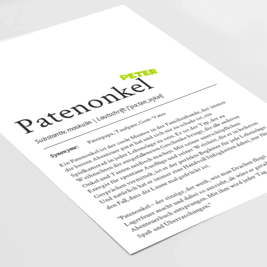 Definition Poster Patenonkel: Dein einzigartiges, personalisiertes Geschenk