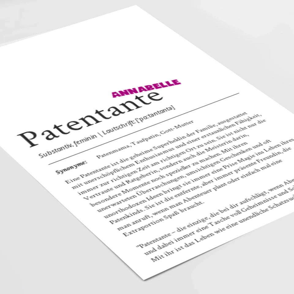 Definition Poster Patentante: Ein liebevolles personalisiertes Geschenk