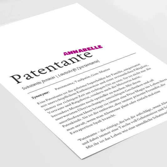 Definition Poster Patentante: Ein liebevolles personalisiertes Geschenk