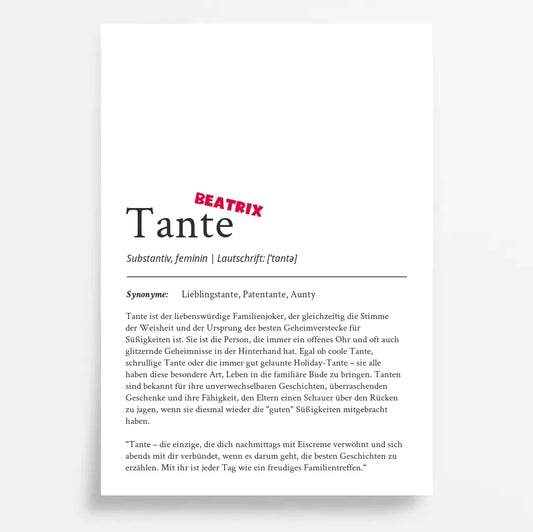 Definition Poster Tante: Dein einzigartiges personalisiertes Geschenk