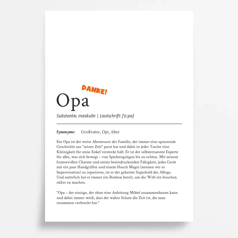 Definition Poster Opa: Dein persönliches, liebevolles Geschenk