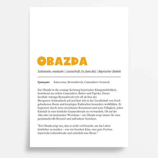 Bayrisches Definition Poster Obazda: Dein personalisiertes Geschenk