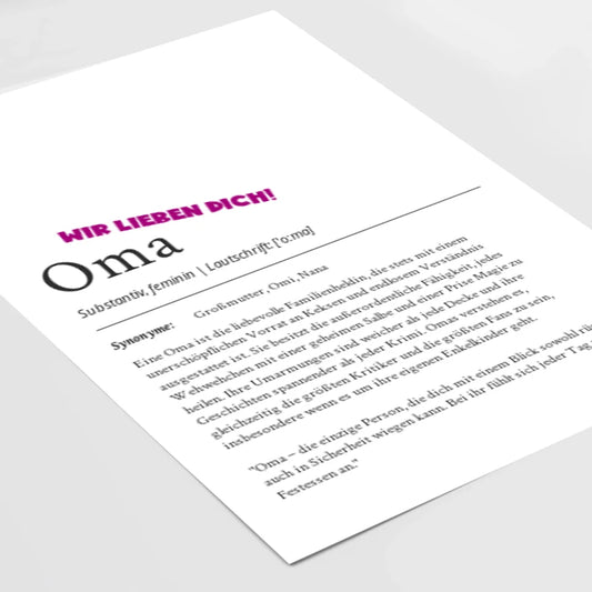 Definition Poster Oma: Dein liebevolles personalisiertes Geschenk