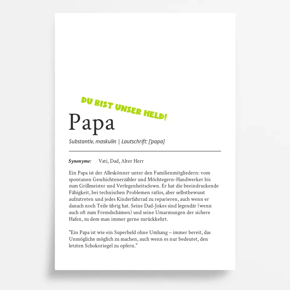 Definition Poster Papa: Dein personalisiertes Geschenk voller Liebe