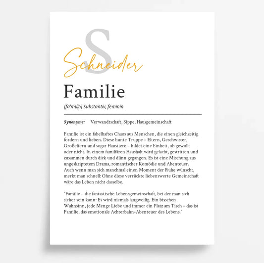 Definition Poster Familie: personalisiertes Geschenk