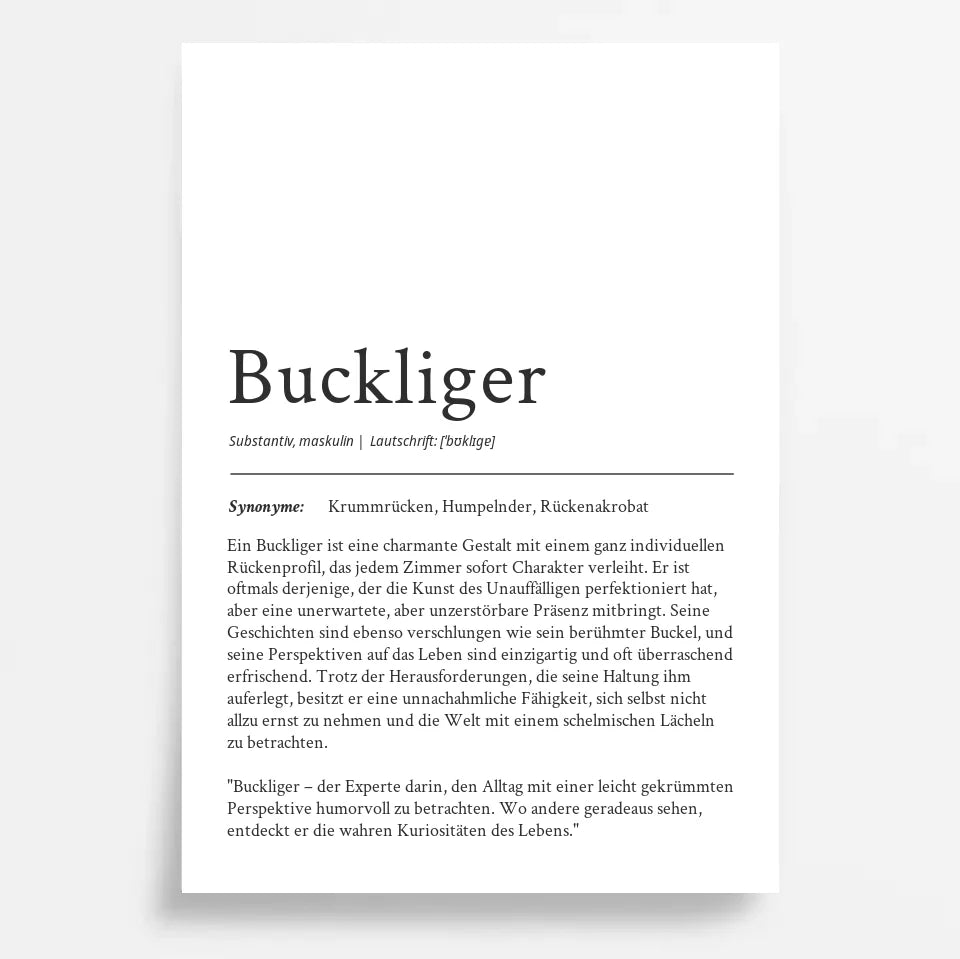 Dein personalisiertes Definition Poster "Buckliger": Ein echtes Unikat