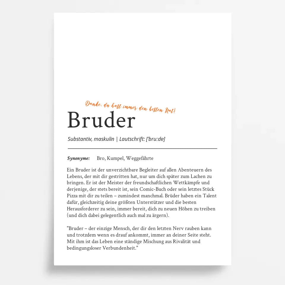 Definition Poster Bruder: Ein einzigartiges, personalisiertes Poster