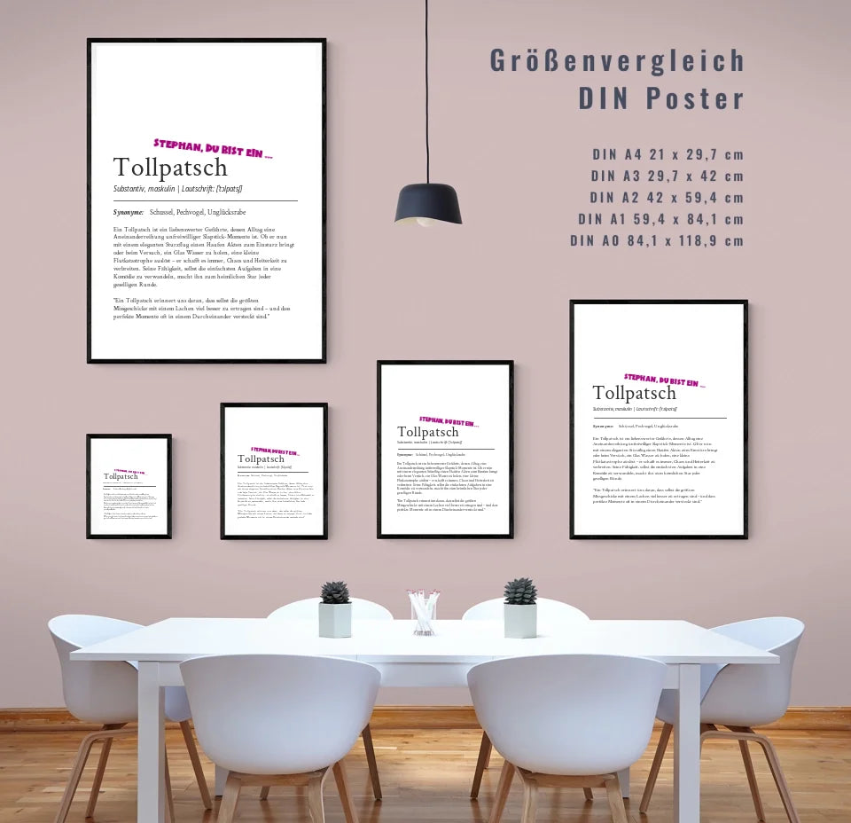 Definition Poster Tollpatsch: Dein humorvolles personalisiertes Geschenk