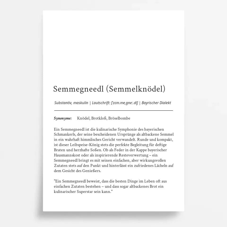 Bayrisches Semmegneedl Definition Poster: Dein personalisiertes Küchengeschenk