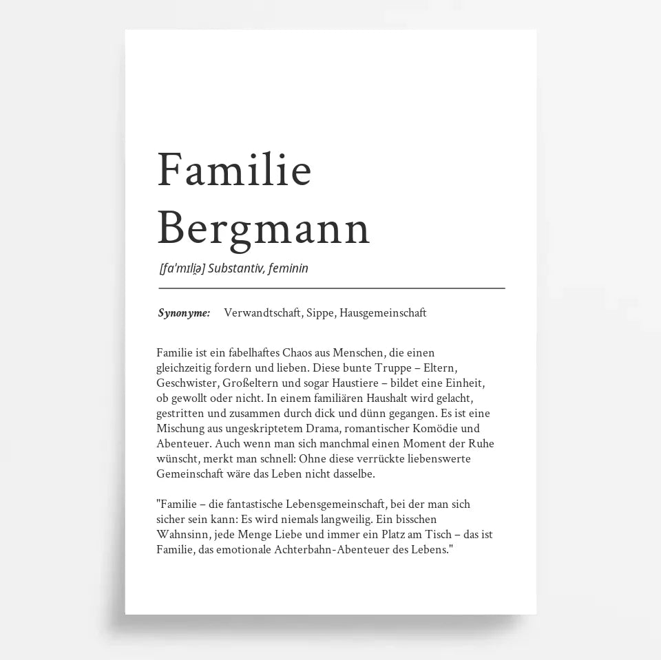 Familienname Definition Poster: Personalisiertes Geschenk für deine Familie