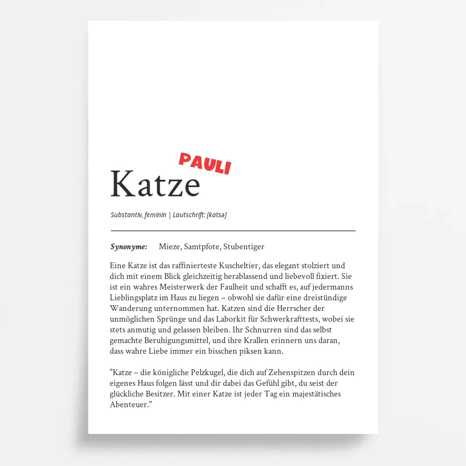 Definition Poster "Katze": Dein liebevolles Katzenposter