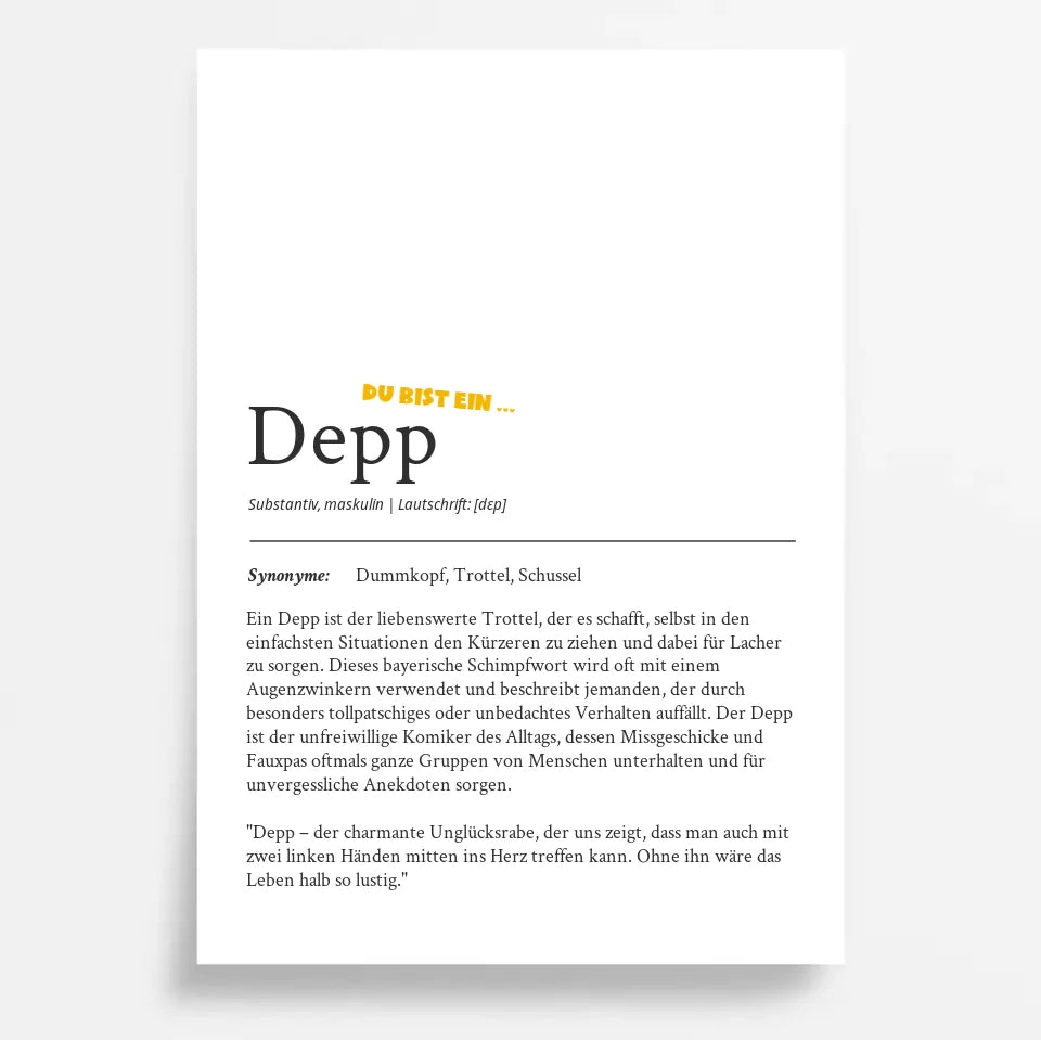 Definition Poster "Depp": Ein einzigartiges, personalisiertes Poster