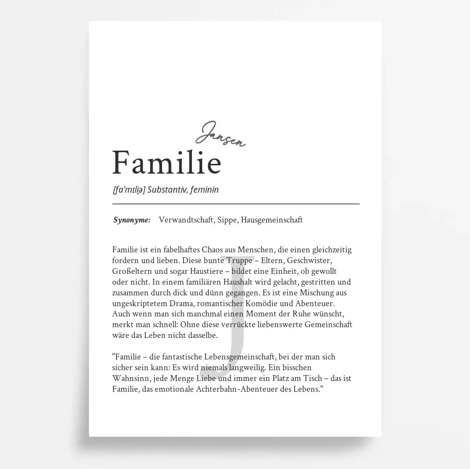 Definition Poster Familie: Dein personalisiertes Geschenk für die Liebsten