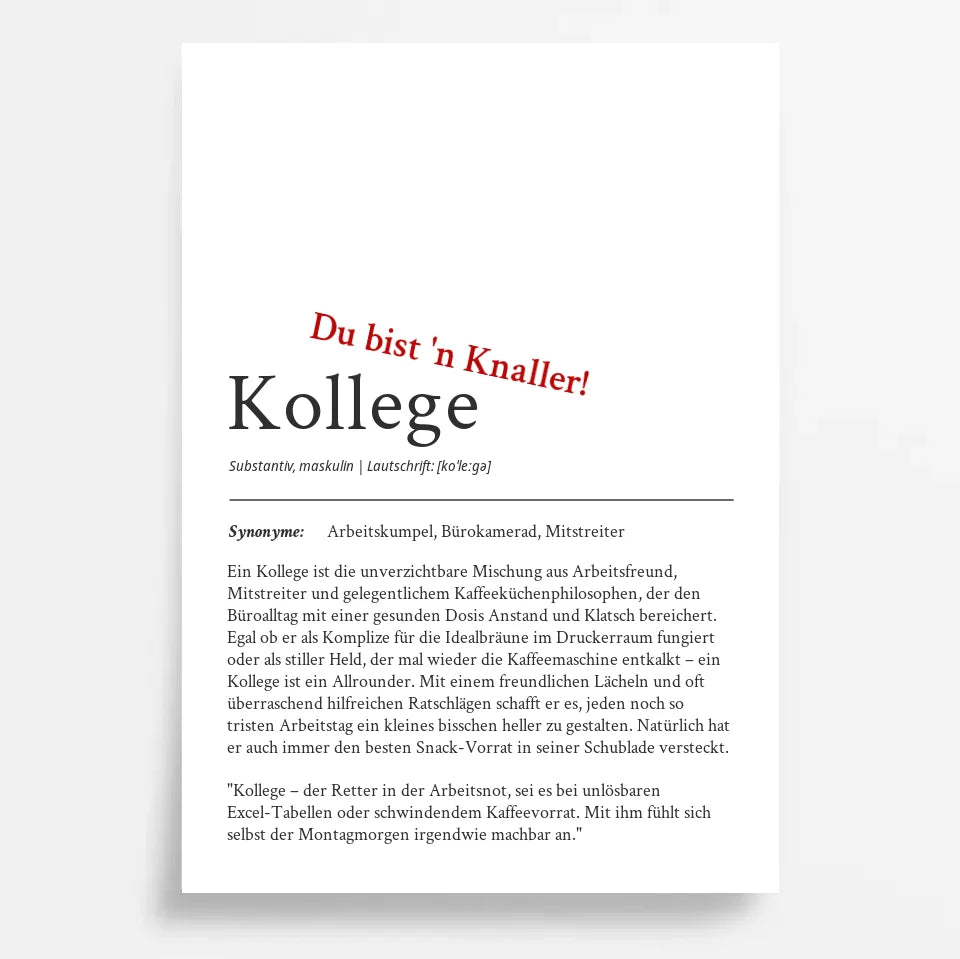 Dein personalisiertes Definition Poster "Kollege": Individuell & Einzigartig