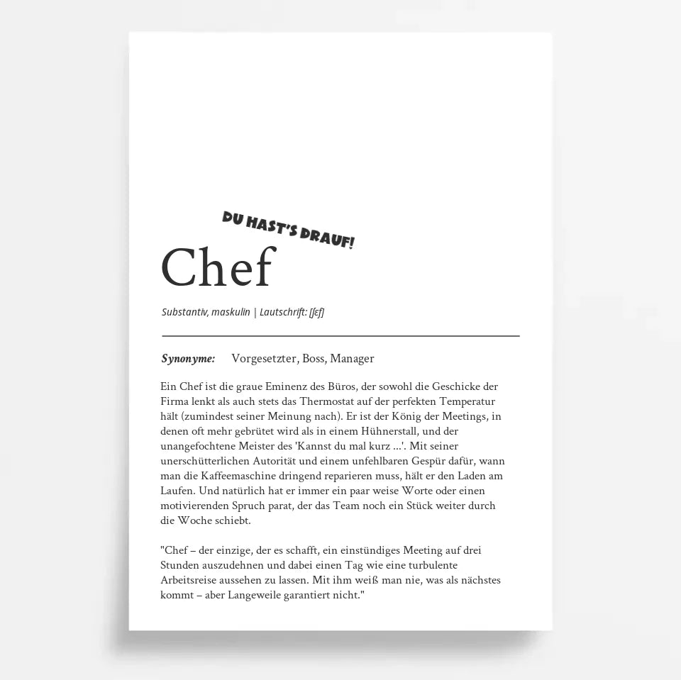 Dein personalisiertes Definition Poster "Chef": Einzigartig & Wertschätzend