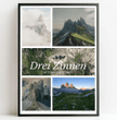 Fotocollage mit Landkarte und Koordinaten – Drei Zinnen Dolomiten - posterfolio.de