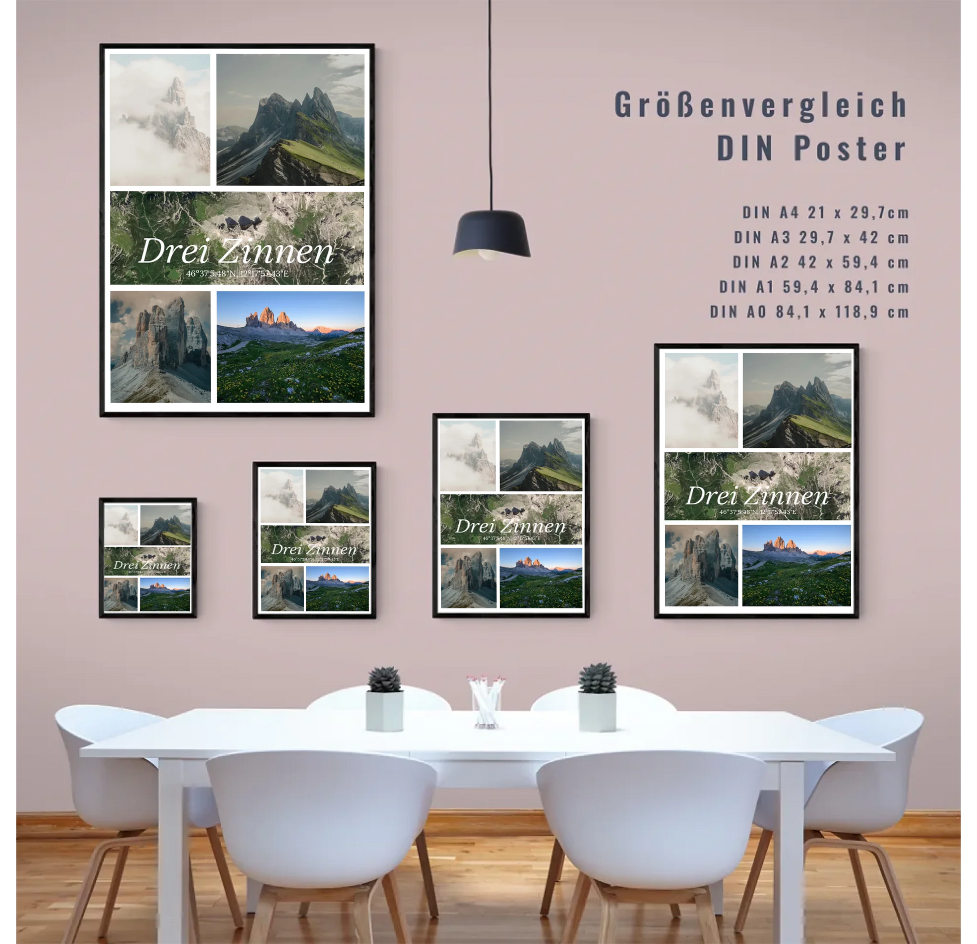 Fotocollage mit Landkarte und Koordinaten – Drei Zinnen Dolomiten