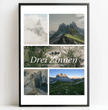 Fotocollage mit Landkarte und Koordinaten – Drei Zinnen Dolomiten - posterfolio.de