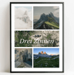 Fotocollage mit Landkarte und Koordinaten – Drei Zinnen Dolomiten - posterfolio.de