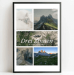Fotocollage mit Landkarte und Koordinaten – Drei Zinnen Dolomiten - posterfolio.de