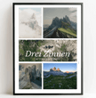 Fotocollage mit Landkarte und Koordinaten – Drei Zinnen Dolomiten - posterfolio.de