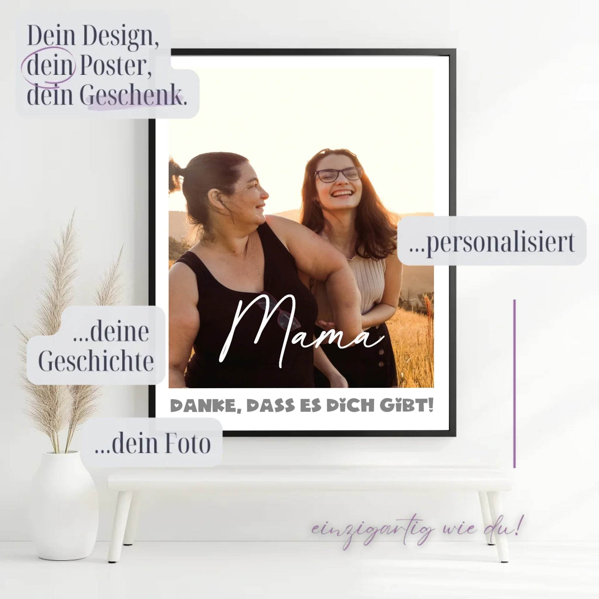 Einzigartiges Geschenk: Personalisiertes Poster mit Foto - Danke Mama - posterfolio.de