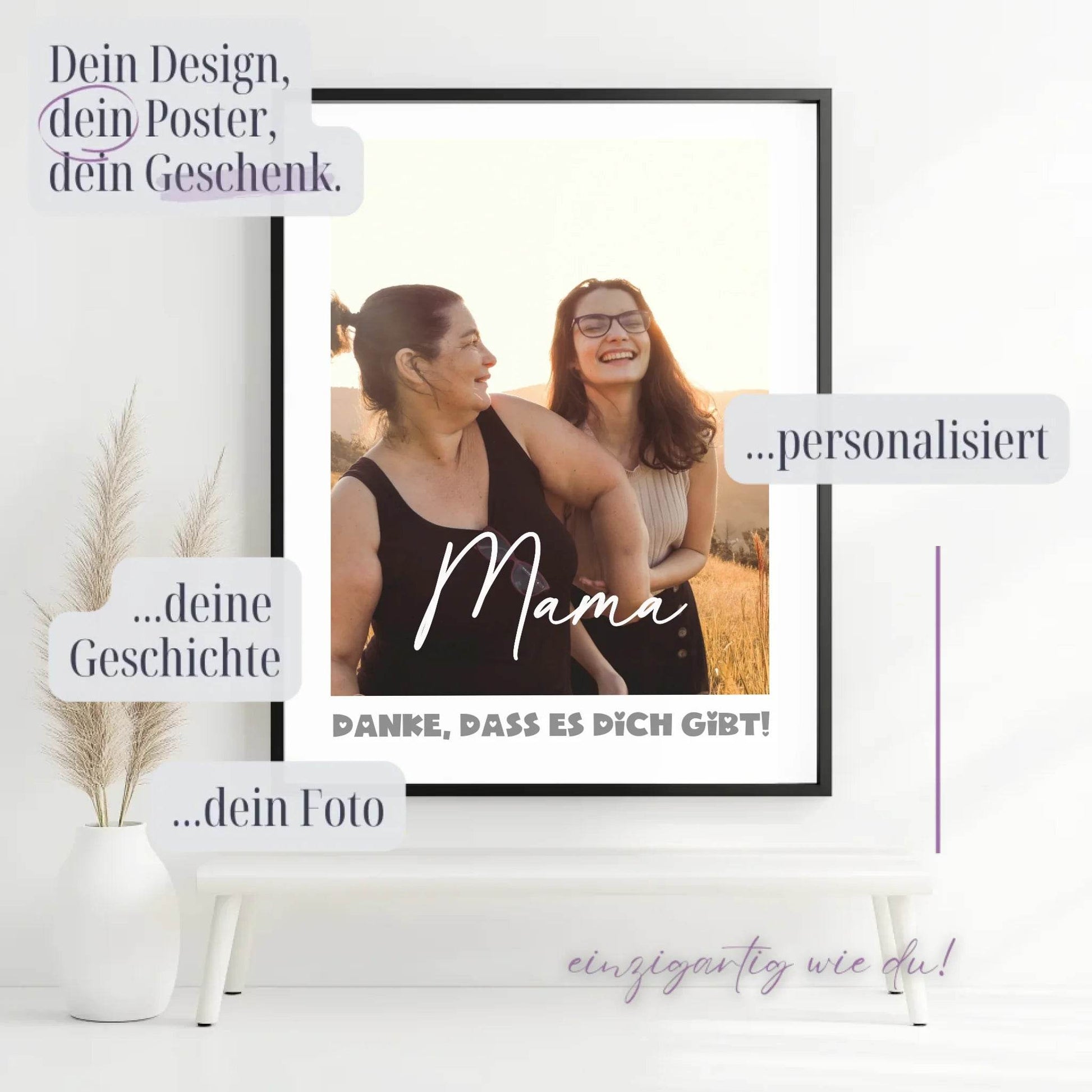 Einzigartiges Geschenk: Personalisiertes Poster mit Foto - Danke Mama - posterfolio.de